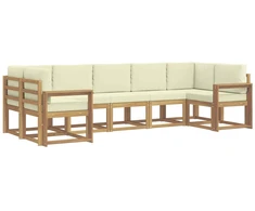 Lauko sofos komplektas su pagalve 7 pcs Balta ir kreminė