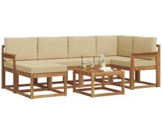 Lauko sofos komplektas su pagalve 7 pcs Natūralus ir bežinis