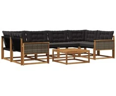 Lauko sofos komplektas su pagalve 7 pcs Natūrali ir juoda