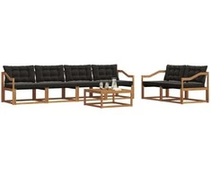Lauko sofos komplektas su pagalve 7 pcs Natūrali ir juoda