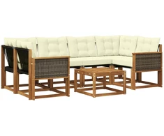Lauko sofos komplektas su pagalve 7 pcs Natūralus ir grietinėlė
