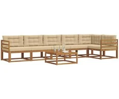 Lauko sofos komplektas su pagalve 7 pcs Natūralus ir bežinis