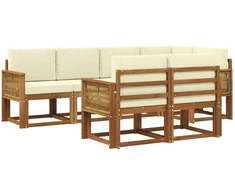 Lauko sofos komplektas su pagalve 7 pcs Natūralus ir grietinėlė