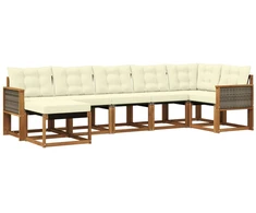 Lauko sofos komplektas su pagalve 7 pcs Natūralus ir grietinėlė