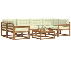 Lauko baldų komplektas Lauko sofos komplektas su pagalve 7 pcs Natūralus ir grietinėlė
