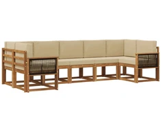 Lauko sofos komplektas su pagalve 7 pcs Natūralus ir bežinis