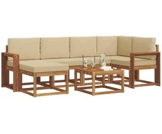 Lauko sofos komplektas su pagalve 7 pcs Natūralus ir bežinis