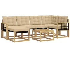 Lauko sofos komplektas su pagalve 7 pcs Balta ir kreminė