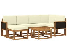 Lauko sofos komplektas su pagalve 7 pcs Natūralus ir grietinėlė