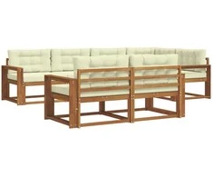 Lauko sofos komplektas su pagalve 7 pcs Natūralus ir grietinėlė