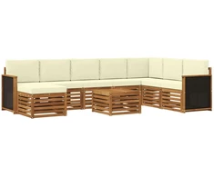 Lauko sofos komplektas su pagalve 7 pcs Natūralus ir grietinėlė
