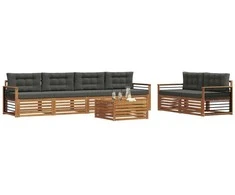 Lauko sofos komplektas su pagalve 7 pcs Natūralus ir antracitas
