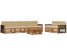Lauko sofos komplektas su pagalve 7 pcs Natūralus ir bežinis