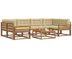 Lauko sofos komplektas su pagalve 7 pcs Natūralus ir bežinis