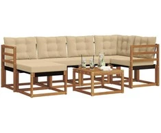 Lauko sofos komplektas su pagalve 7 pcs Natūralus ir bežinis