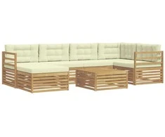 Lauko sofos komplektas su pagalve 7 pcs Balta ir kreminė