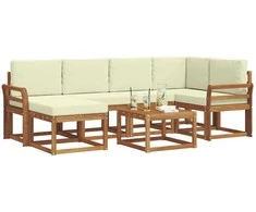 Lauko sofos komplektas su pagalve 7 pcs Natūralus ir grietinėlė