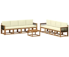 Lauko sofos komplektas su pagalve 7 pcs Natūralus ir grietinėlė