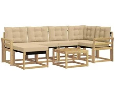 Lauko sofos komplektas su pagalve 7 pcs Balta ir kreminė