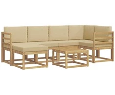Lauko sofos komplektas su pagalve 7 pcs Balta ir kreminė