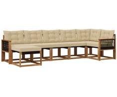 Lauko sofos komplektas su pagalve 7 pcs Natūralus ir bežinis