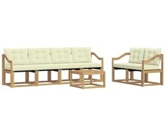 Lauko sofos komplektas su pagalve 7 pcs Balta ir kreminė