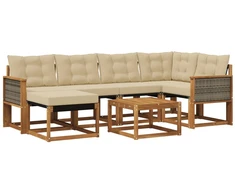 Lauko sofos komplektas su pagalve 7 pcs Natūralus ir bežinis