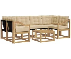 Lauko sofos komplektas su pagalve 7 pcs Balta ir kreminė
