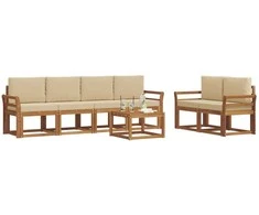 Lauko sofos komplektas su pagalve 7 pcs Natūralus ir bežinis