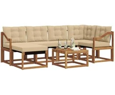 Lauko sofos komplektas su pagalve 7 pcs Natūralus ir bežinis
