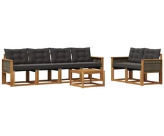 Lauko sofos komplektas su pagalve 7 pcs Natūrali ir juoda