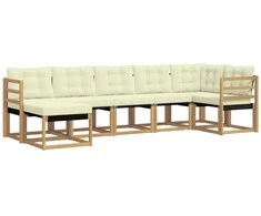 Lauko sofos komplektas su pagalve 7 pcs Balta ir kreminė