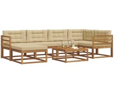 Lauko sofos komplektas su pagalve 7 pcs Natūralus ir bežinis