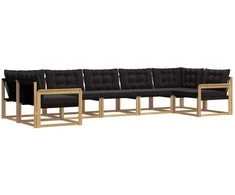Lauko sofos komplektas su pagalve 7 pcs Balta ir juoda