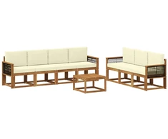 Lauko sofos komplektas su pagalve 7 pcs Natūralus ir grietinėlė