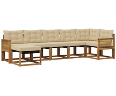 Lauko sofos komplektas su pagalve 7 pcs Natūralus ir bežinis
