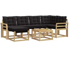Lauko sofos komplektas su pagalve 7 pcs Balta ir juoda