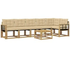 Lauko sofos komplektas su pagalve 7 pcs Balta ir kreminė