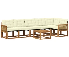 Lauko sofos komplektas su pagalve 7 pcs Natūralus ir grietinėlė