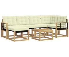 Lauko sofos komplektas su pagalve 7 pcs Balta ir kreminė