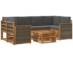 Lauko sofos komplektas su pagalve 7 pcs Natūralus ir antracitas