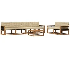 Lauko sofos komplektas su pagalve 7 pcs Natūralus ir bežinis