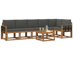 Lauko baldų komplektas Lauko sofos komplektas su pagalve 7 pcs Natūralus ir antracitas