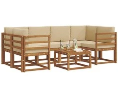 Lauko sofos komplektas su pagalve 7 pcs Natūralus ir bežinis