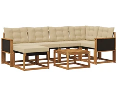 Lauko sofos komplektas su pagalve 7 pcs Natūralus ir bežinis