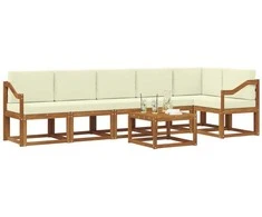 Lauko sofos komplektas su pagalve 7 pcs Natūralus ir grietinėlė