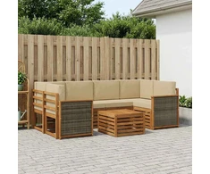 Lauko sofos komplektas su pagalve 7 pcs Natūralus ir bežinis