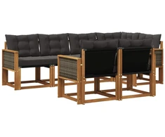 Lauko sofos komplektas su pagalve 7 pcs Natūrali ir juoda