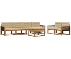 Lauko sofos komplektas su pagalve 7 pcs Natūralus ir bežinis