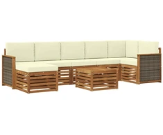 Lauko sofos komplektas su pagalve 7 pcs Natūralus ir grietinėlė